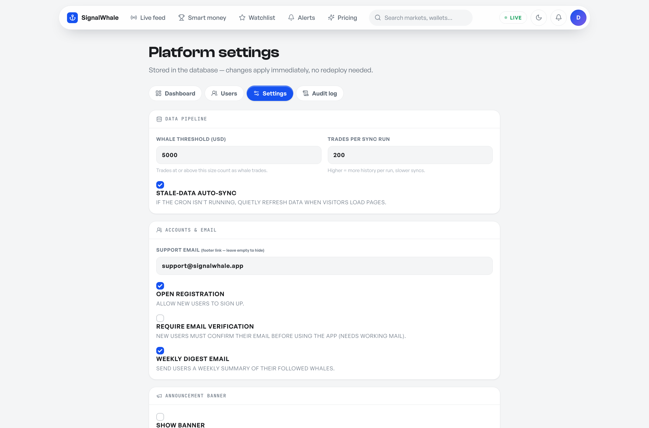 Admin settings