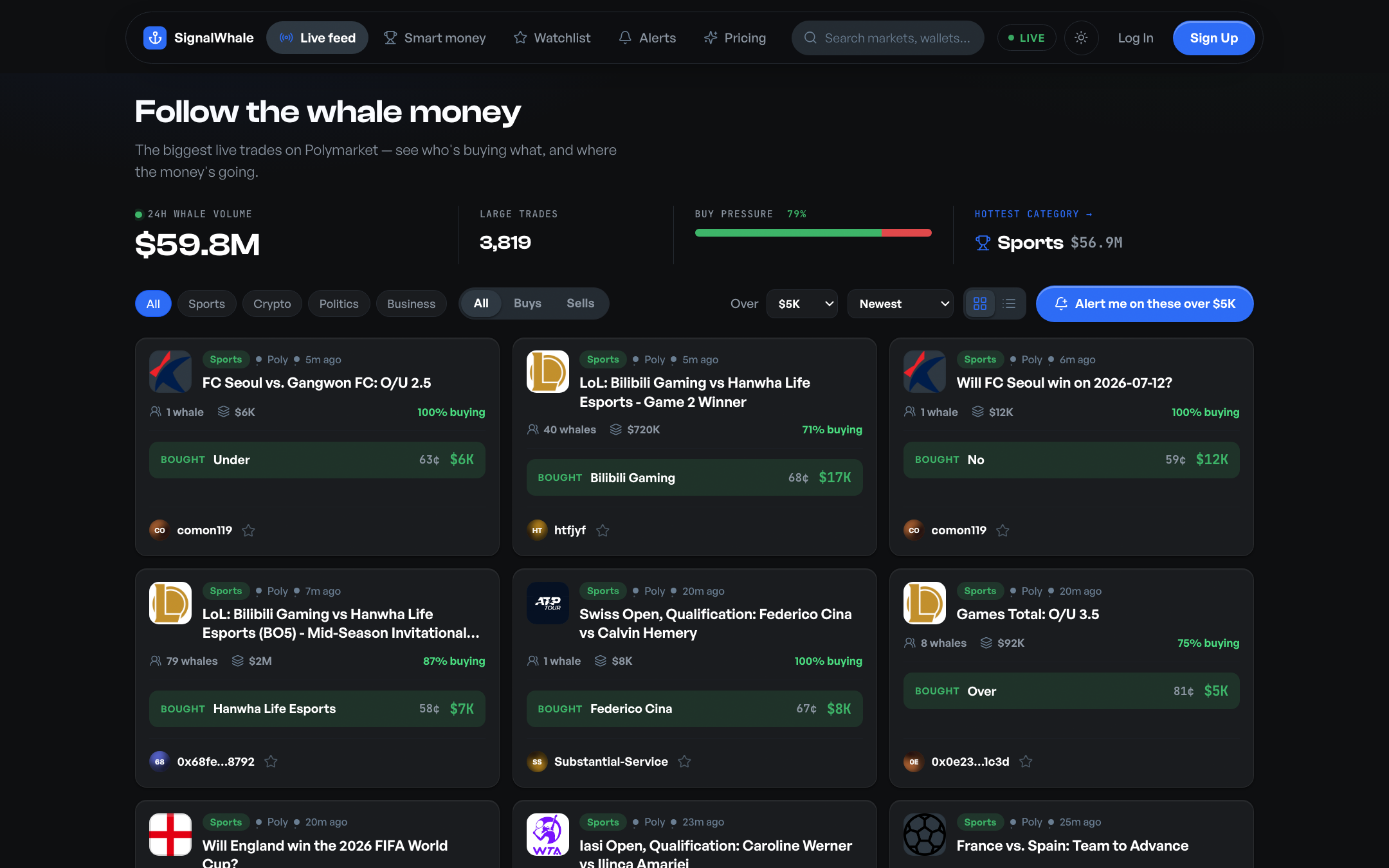 Live feed, dark theme